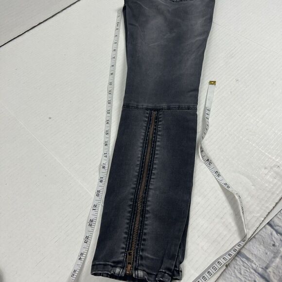 Free People Jeans Gray Black Stretch Button Long Ankle Zippers Skinny Size W 26 - Picture 10 of 13